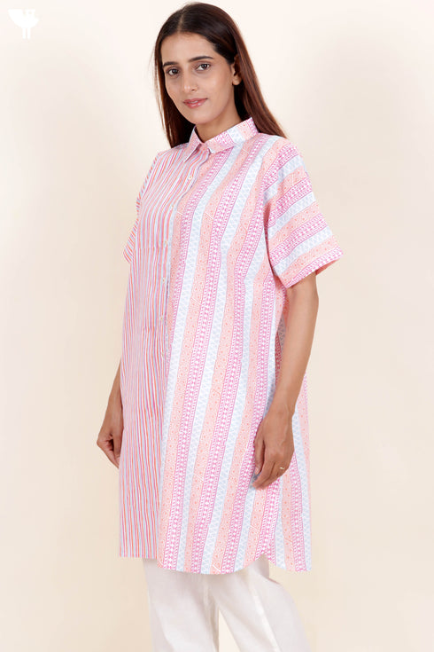 Cambric Cotton Boxy Shirt In Graphic Block Print